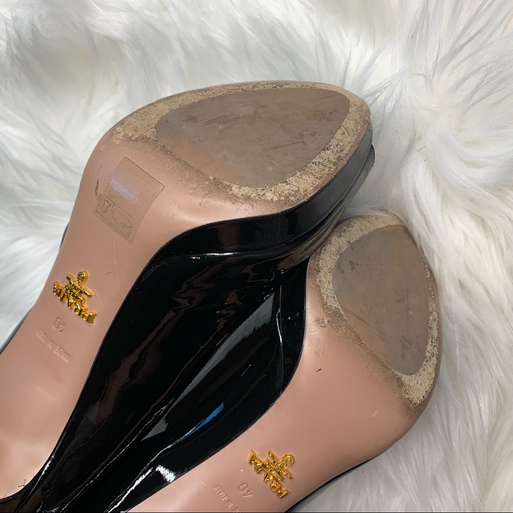 Prada Black Patent Leather Peep Toe Heels - Picture 5 of 8
